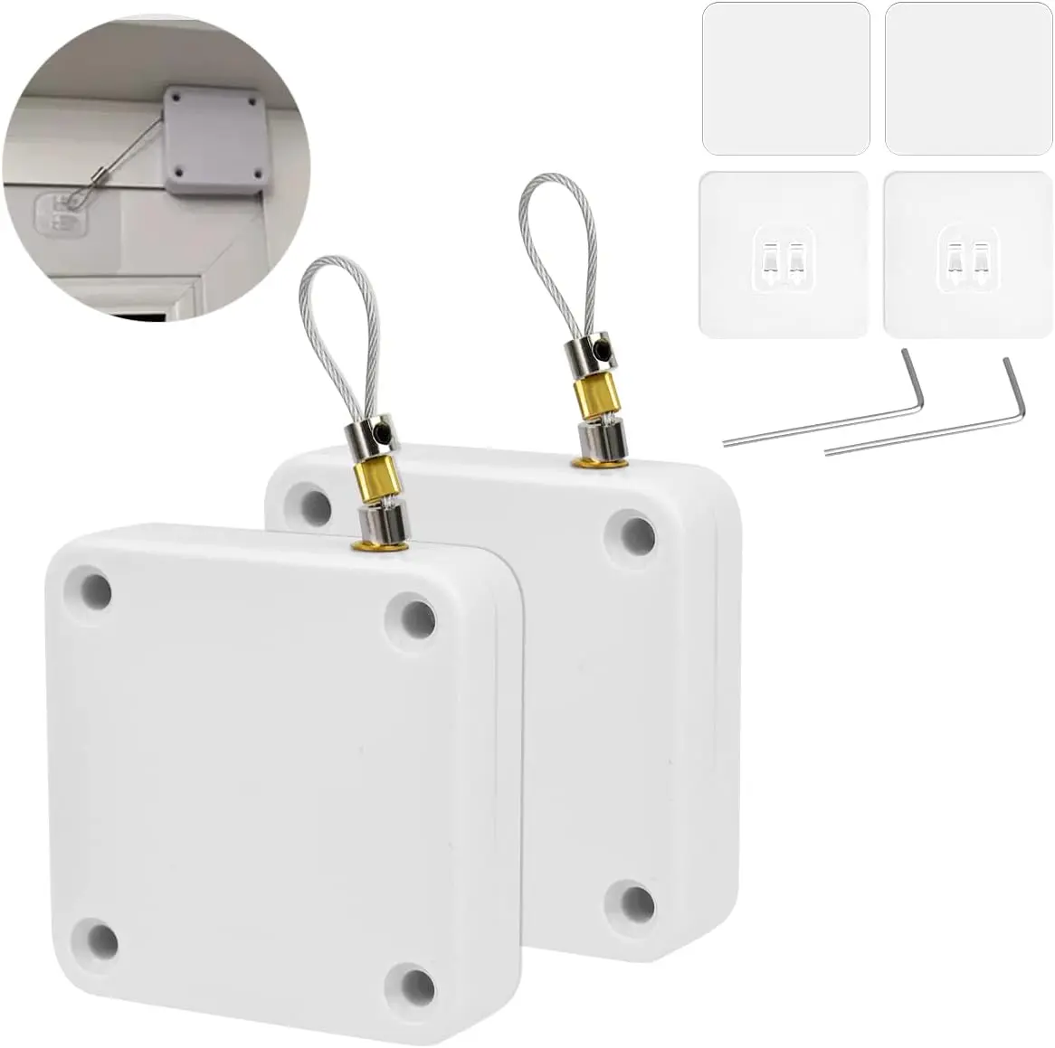 2PCS Automatic Door Closer, White Punch-Free Automatic Sensor Door Closer, Residential Commercial Auto Door Closer with Drawstring, Door Closers for Interior Door Home Offices Used