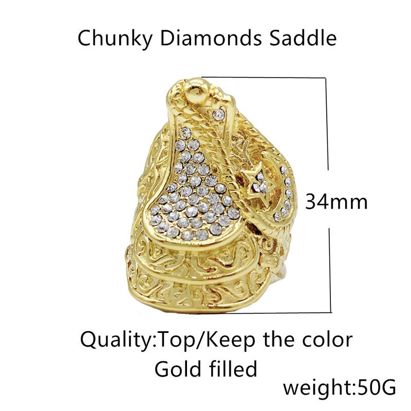Chunky saddle ring gold/silver plated heavy stainless steel iced out 2
