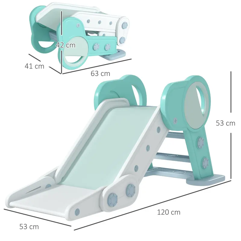 AIYAPLAY Foldable Kids Slide, Freestanding Baby Slide, for Ages 1.5-3 Years, Grey & Green 2