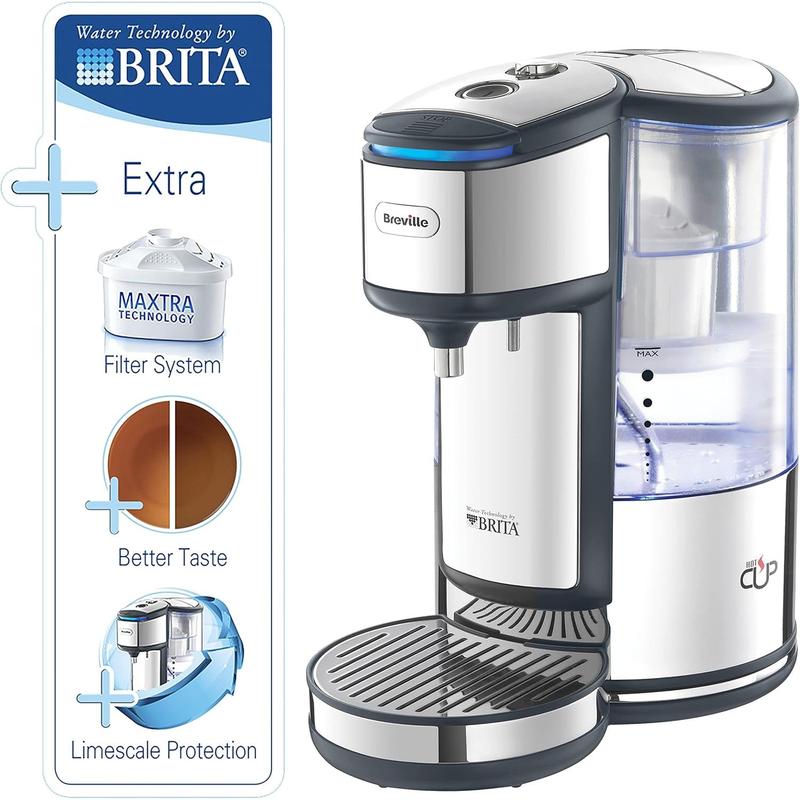 Breville BRITA HotCup Hot Water Dispenser | Integrated Water Filter | 1.8L with 3kW Fast Boil & Variable Dispense | Energy-efficient use | Stainless Steel [VKJ367], Silver/Black 1