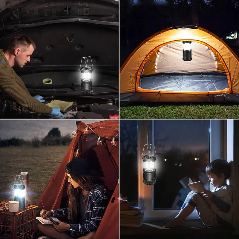 LED Camping Lantern, Battery Operated Collapsible Portable LED Lanterns, Emergency Lights with Foldable Hook for Hiking, Camping, Outages, Black(Pack of 4) 5