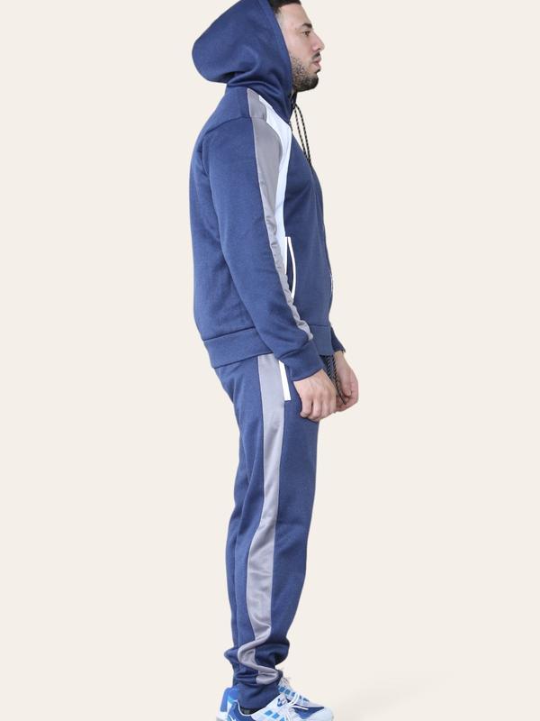 Men's 2 Piece Panel Logo Running Jogging Tracksuit Hooded 6