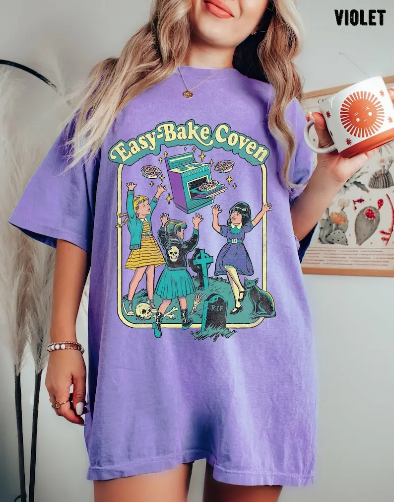 Easy Bake Coven 90S Horror Movie Fan Oversized Vintage T Shirt, Halloween Tee, Unisex Tee, Plus Size Halloween Tee, Witchy Vibes Tee