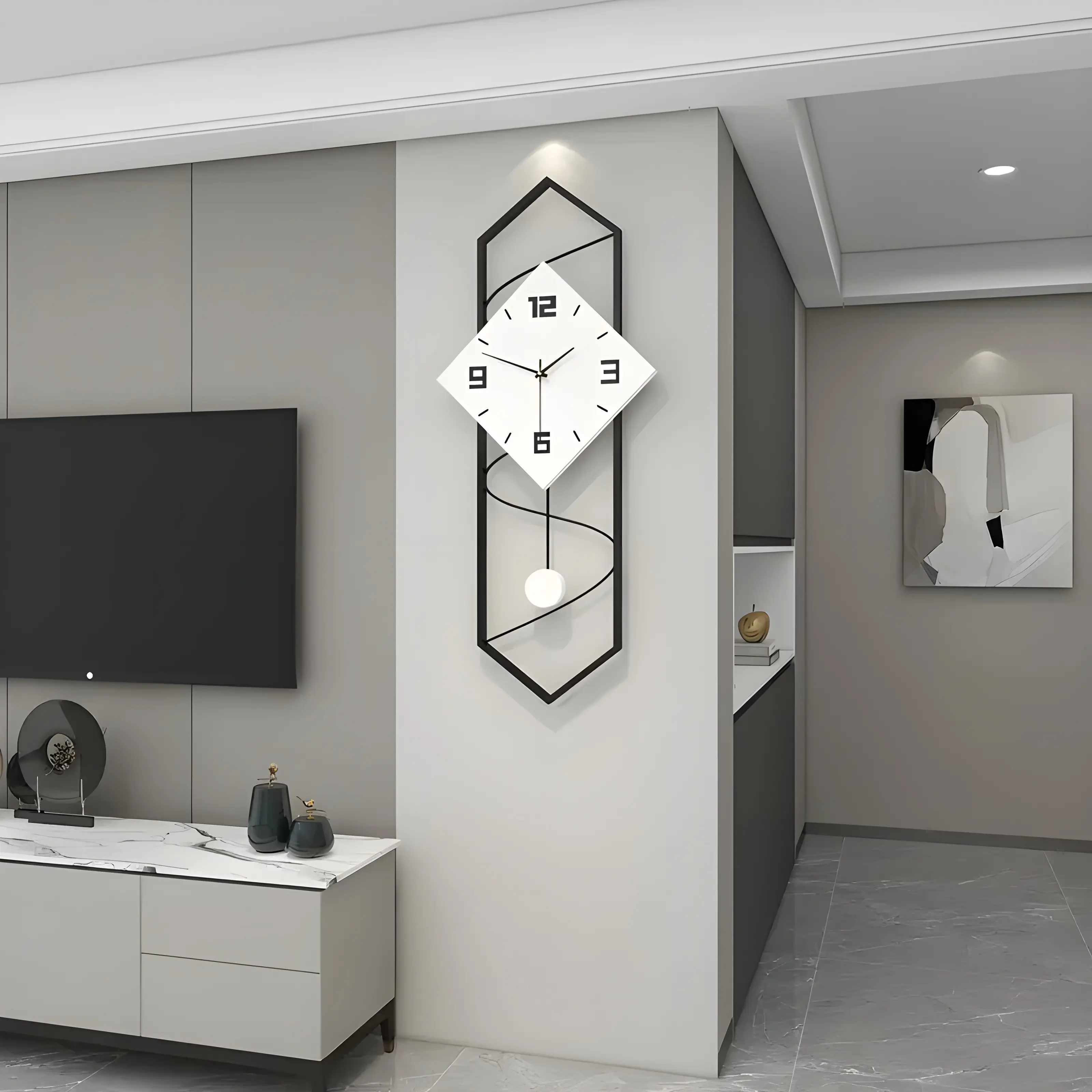 Large Pendulum Wall Clock 70cm x 30cm black/ white Modern Design Silent Sweep