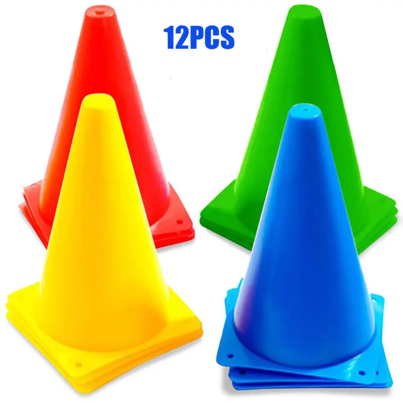 12X Sports Marker Plastic Cones Agility Football Pitch Training Fitness Exercise