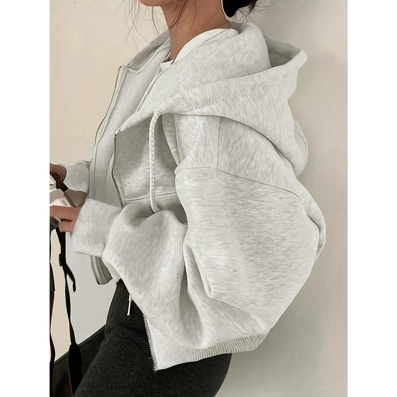 Cozy Drop Shoulder Hoodie - Fashion Hoodies with Kangaroo Pocket, Casual Zipper Long Sleeve Drawstring Sweatshirt, Soft Women's Clothing for Everyday Wear 8