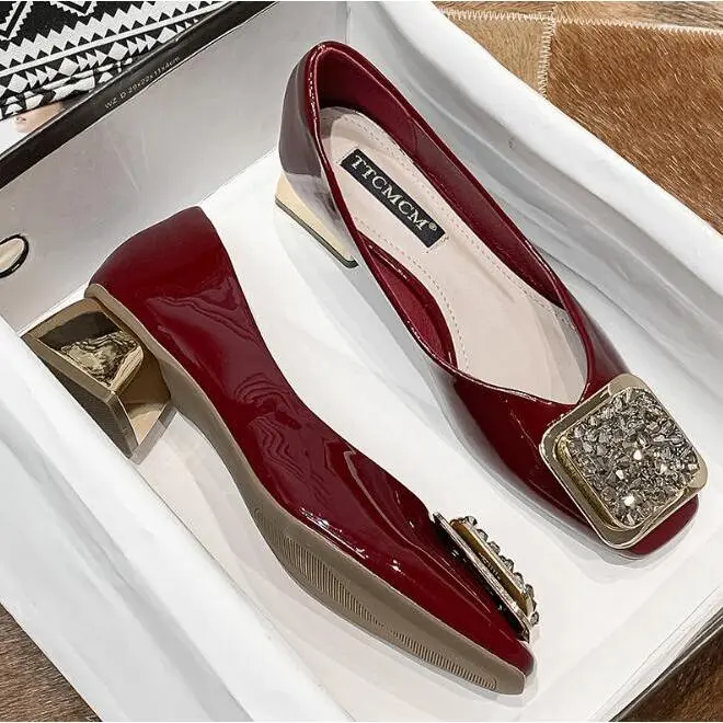 Hot Sales Elegant Round Head Thick Heel Genuine Leather Fashion Formal Wear High Heel Women Shoes Pumps