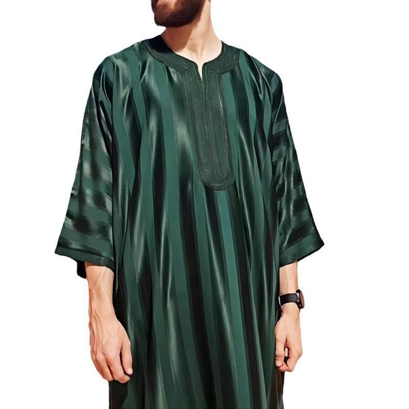 Moroccan Robe Men's Embroidery Arab Youth Dark Green Muslim Robe Men 2