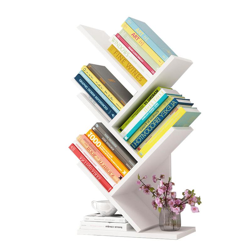 Lushhub Rustic 5/9-Shelf Standing Tree Bookshelf Wood Display Rack in White/Black/Brown - Compact and Space-Saving Book Storage 2