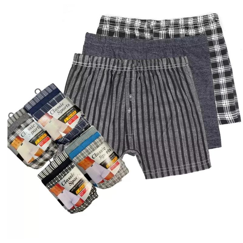 Product Introduction of Men's Cotton-Rich Boxer Shorts – Plain & Checked Designs with Button Fly (Sizes S-6XL) 14