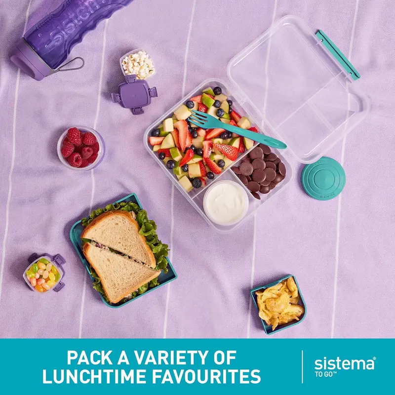 Bento Lunch Box with Compartments & Snack Pot, 1.65 L, BPA-Free, Minty Teal - Tableware 3