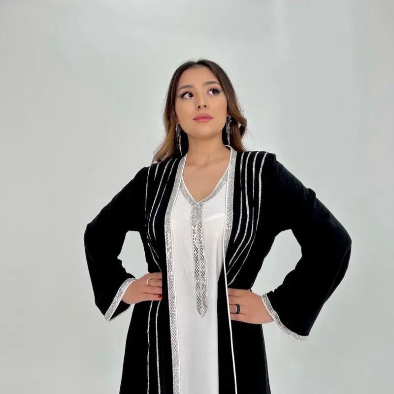 Kalisha Abaya - Beautiful 4 Piece Women's Islamic Clothing Set with Dress, Kimono, Scarf, and Belt 7