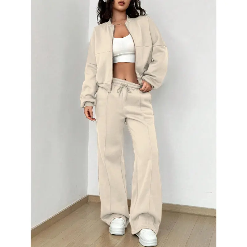 NEW Women's Autumn 2025 Two Piece Set Cardigan Zipper Sweatshirt Jacket With Elastic Waistband And Wide Leg Pants Casual Set Ladies HOT 6