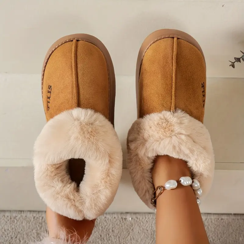Women's Winter Cozy Plush Slippers With Shearling Lining, Non-Slip Indoor House Shoes, Soft Bottom, Thick Heel, Warm And Quiet