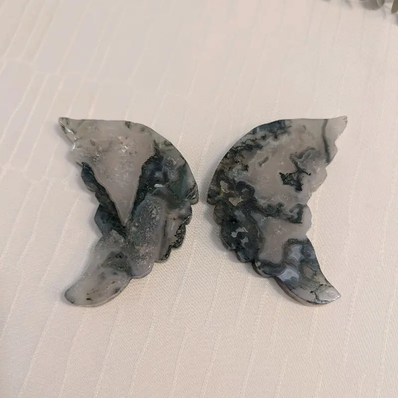 Stunning Moss Agate Butterfly Wings with Stand 7