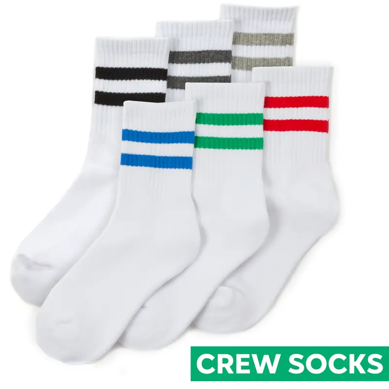 6 Pairs Kids Boys Cotton Rich Sport Crew Ankle Football Socks Ribbed White with Stripe Leisure Mid Calf Socks UK 9-12 Child 12.5-3.5 4-6 Junior Youths PE Socks School Active Football Socks 4