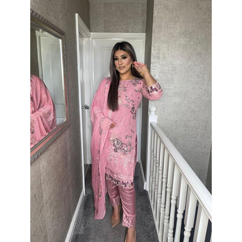 PINK Embroidered Shalwar Kameez with Chiffon duppatta fully stitched 3 piece suit with Net Dupatta MOB-HT26 1