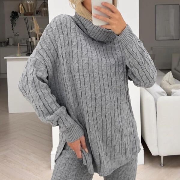 Women's Cable Knit Leggings Set with Roll Neck - Bottoms, Womenswear 6