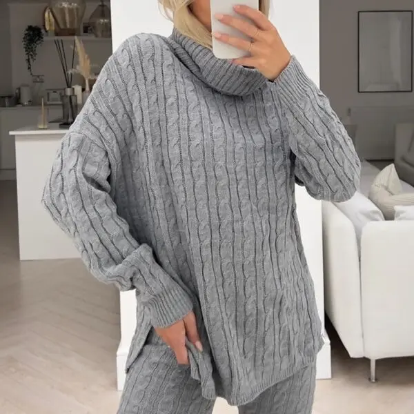 Women's Cable Knit Leggings Set with Roll Neck - Bottoms, Womenswear 6