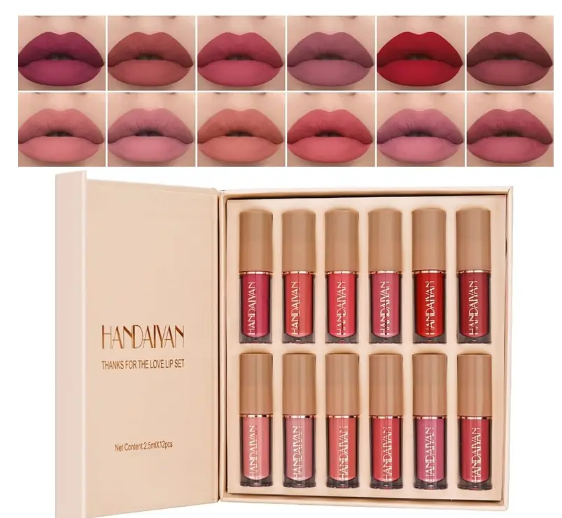 12 Colors Nude Liquid Lipstick Makeup Set Velvet Matte Long-Lasting Waterproof Non-Stick Cup Not Fade Pink Lip Gloss Red Lipstick Makeup Set Gift Kit For Women (Set B)