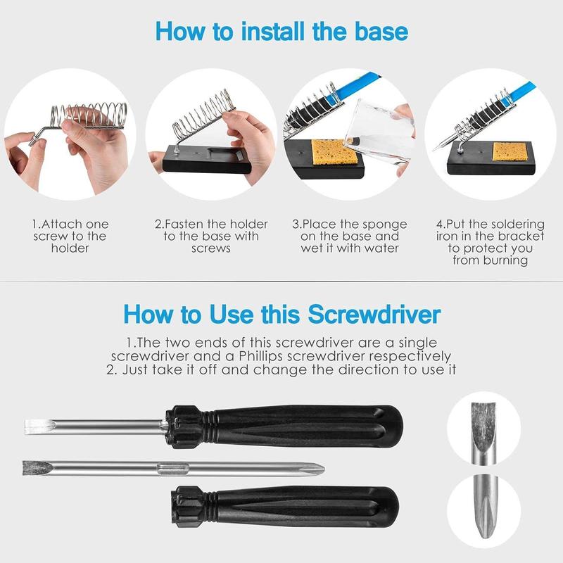 60W Soldering Iron Kit Electronics Welding Irons Solder Tools Adjustable Temp UK 6