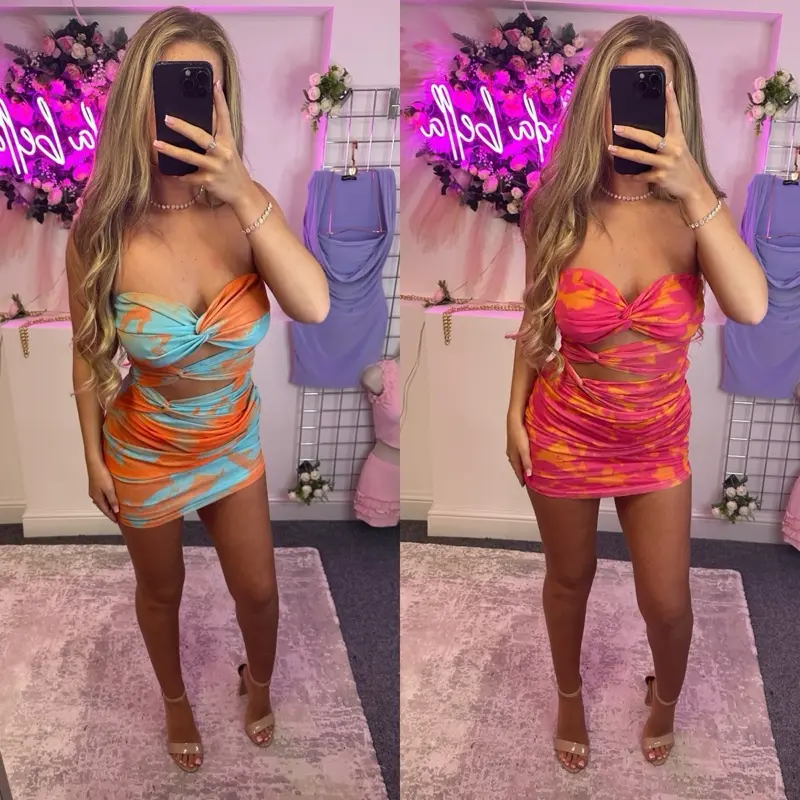 Bandeau Cut Out Twist Mesh Mini Dress