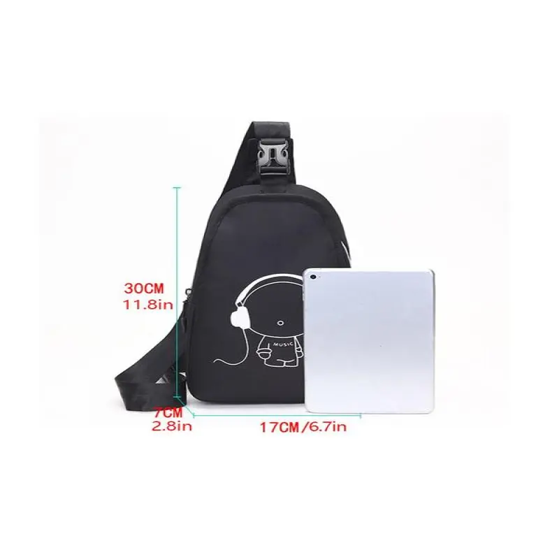 Unisexe Simple Style Cartoon Pattern Zip-up Belted Sling Bag with USB & Earphone Port, Casual Sportive Sling Bag, Fashionable Crossbody Chest Bag For Daily Use 1