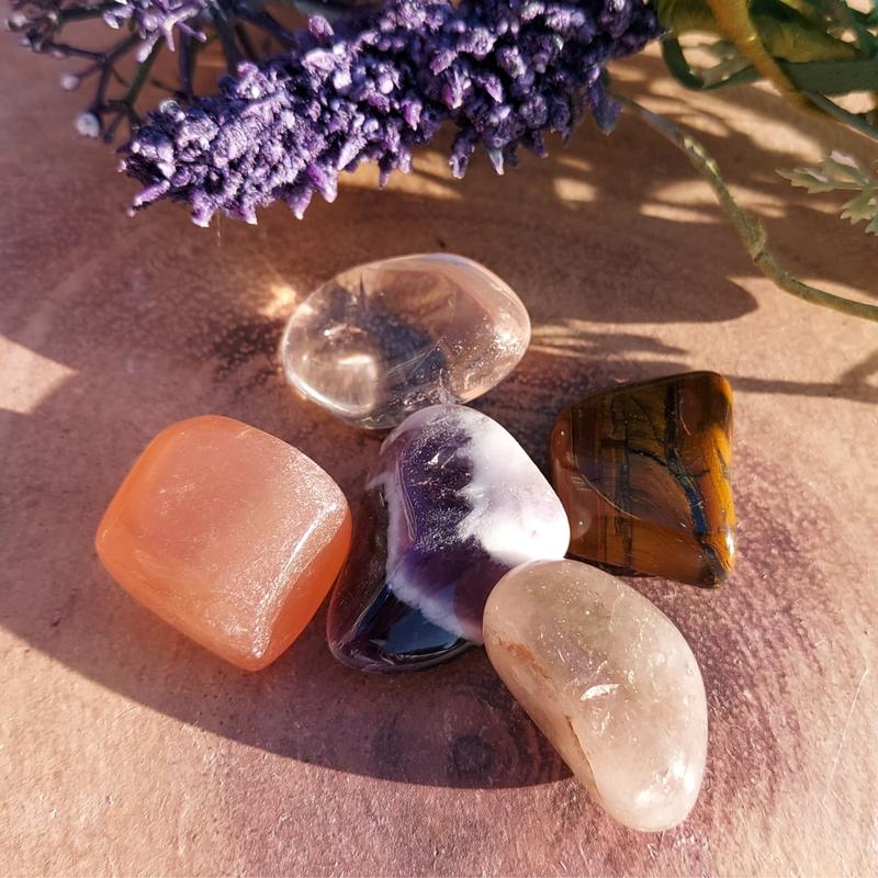 Driving Test Crystal Kit, Confidence, Good Luck, Intention, Worry, Sleep, Clarity, Tiger Eye, Clear Quartz, Smoky Quartz, Amethyst, Calcite 3