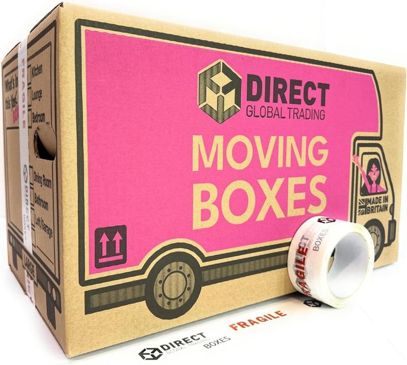 20 Strong Large Cardboard Storage Packing Moving House Boxes with Fragile Tape 52cm x 30cm x 30cm 47 Litres Carry Handles and Room List Organiser 0