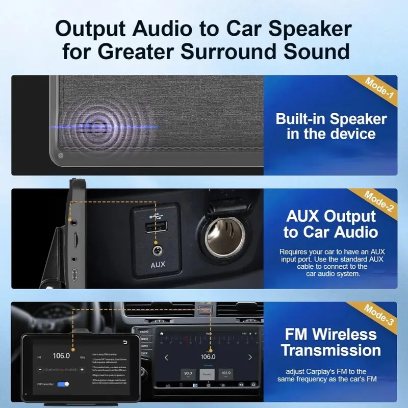 car video players 7-inch Portable Wireless Car Stereo with HD Touch Screen for Apple Carplay & Android Auto touchscreen auxiliary input media player mediaplayer audio system new black carplay portable screen playscreen head unit bluetooth carplaysystems 2