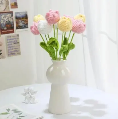 【Women's Day gift】Four Seasons HomeFurnishings -Crochet Tulip Vaseless, 10/20/30Artificial Flowers, Living Room Home Decor,Bedroom Dining Room, Christmas Wedding Party,Gift ltems Decorative Plants Omaments 5