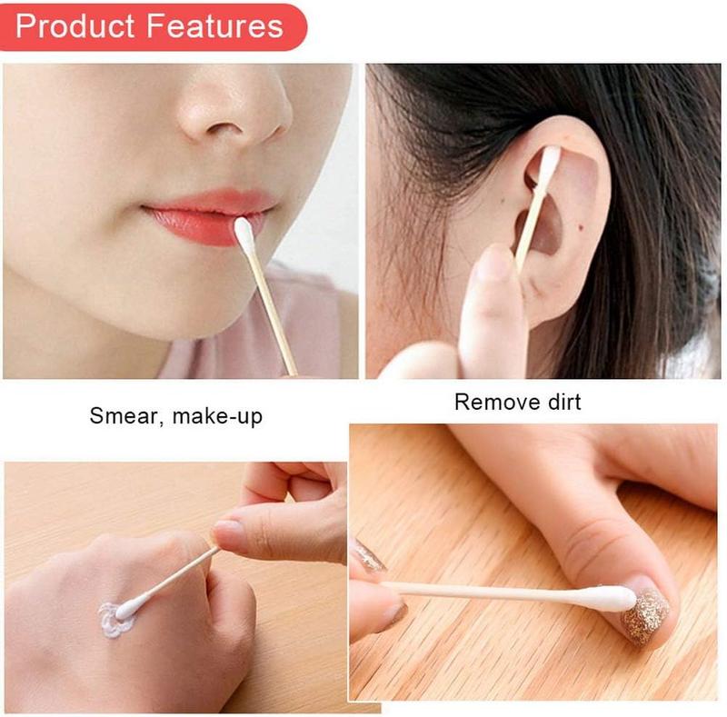 600 pack Cotton Buds , 100% Biodegradable Cotton Swab with Wooden Handles for Cleaning Ear, Makeup enhance, Keyboard cleaning, for wound Daily Cosmetic 5