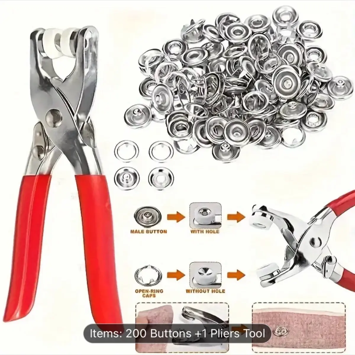 200-Piece Stainless Steel Sewing Button & Snap Pliers Set - Durable Diy Clothing Repair Kit For Craft Lovers Sewing Supplies Accessories Sewing Kit