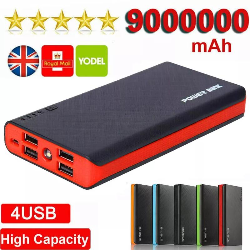 9000000mAh Power Bank 4 USB LED Fast Charger Battery Pack for Mobile Phone Accessories Charging Device Lights Bluetooth Button Cable Digital Electronic Chargeable Micro Protection Smartphone power  bank 7