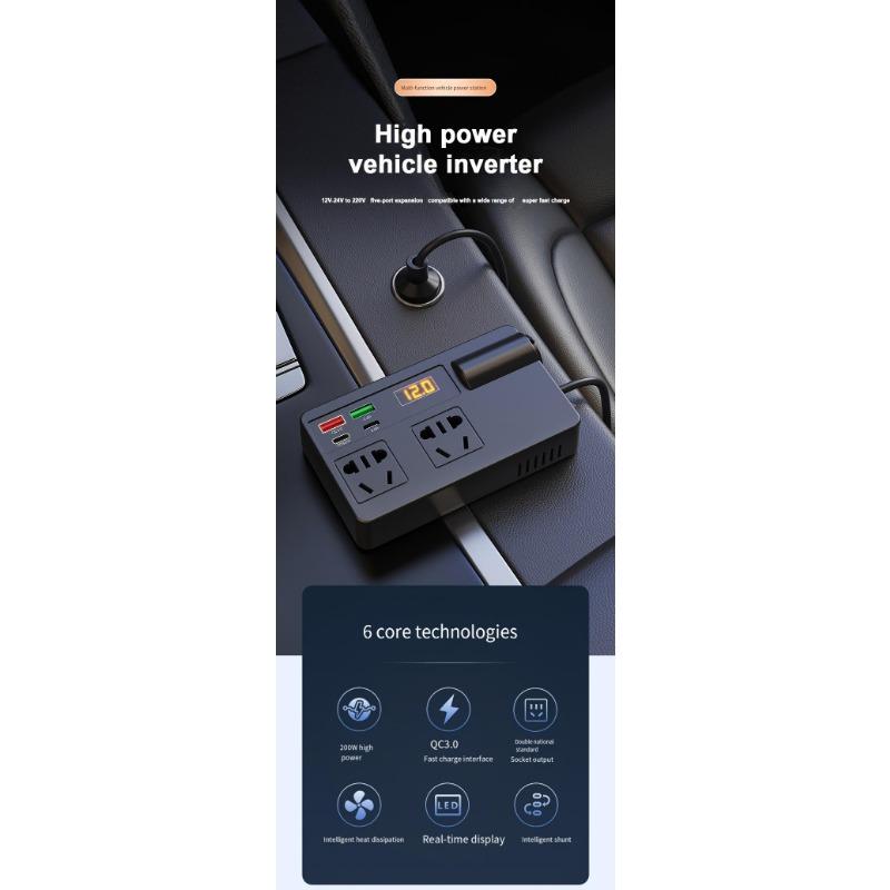 New car inverter 12v 24v to 220V fast charger USB + PD car power socket converter multifunctional electronic 7