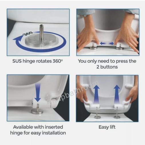Luxury Square Toilet Seat Heavy Duty White Soft Close Top Quick Release Hinges 4