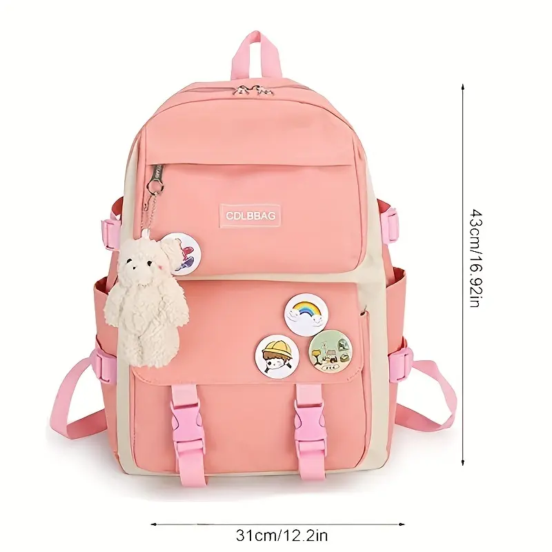4pcs/set Simple Casual Backpack Large Capacity School Bag Travel Bag Canvas Shoulder Bag For Students 2