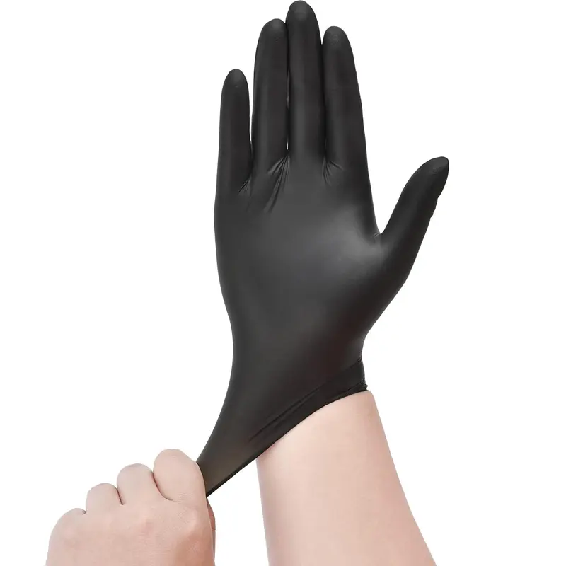 Black Nitrile Disposable Gloves, Medical Grade Rubber Gloves Latex Free & Powder Free for Cooking, Tattoo, Examination, Cleaning, Hair Dyeing, Salon (Box of 100, Large) 5