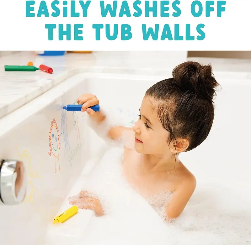 Bath Crayons | Colourful Bath Toy Mess-Free Shower Toys | Draws on Tiles & Porcelain | Washable Baby Bath Toy - Set of 5 Crayons 1