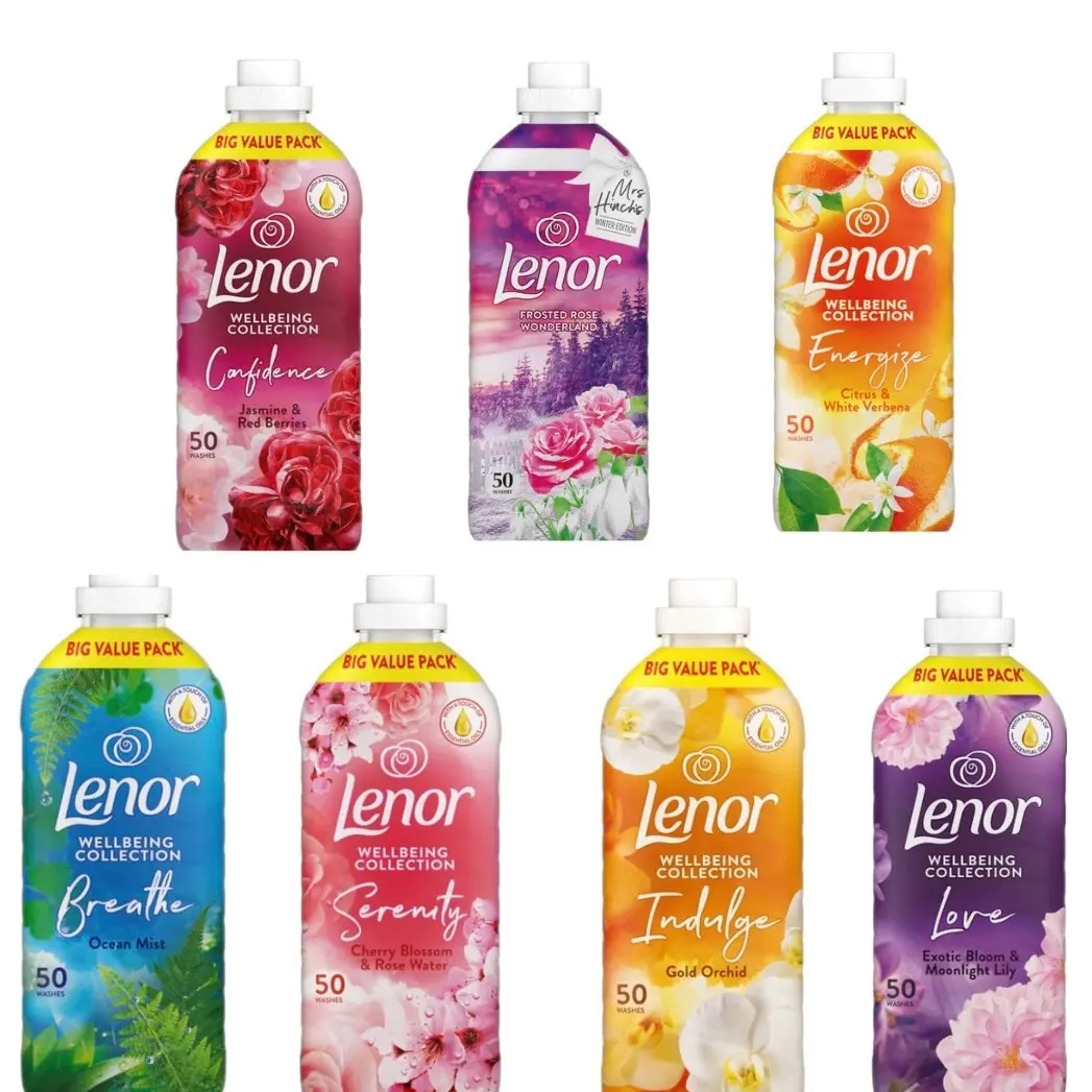 Lenor Fabric Conditioner Liquid, Gold orchid, cherry blossom and rose water, Jasmine & Red Berries, Exotic Bloom, ocean mist, frosted rose wonderland, citrus & white vabena Detergent booster   Floral Fragrance Nature Perfume Flower Household Scented
