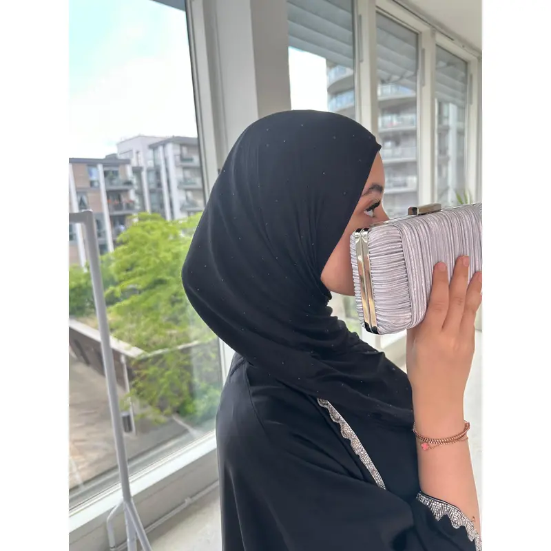 black premium jersey hijab with gems 1