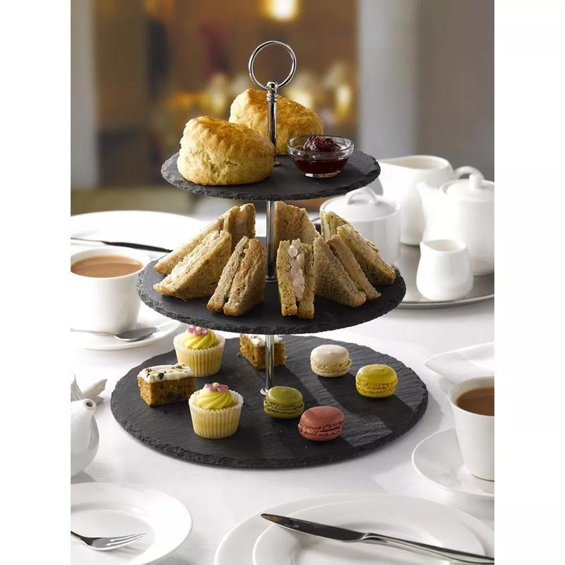Product Introduction of 3 Tier Natural Slate Cake Stand Afternoon Tea Wedding Plates Party Tableware Stylish Multicolor 3
