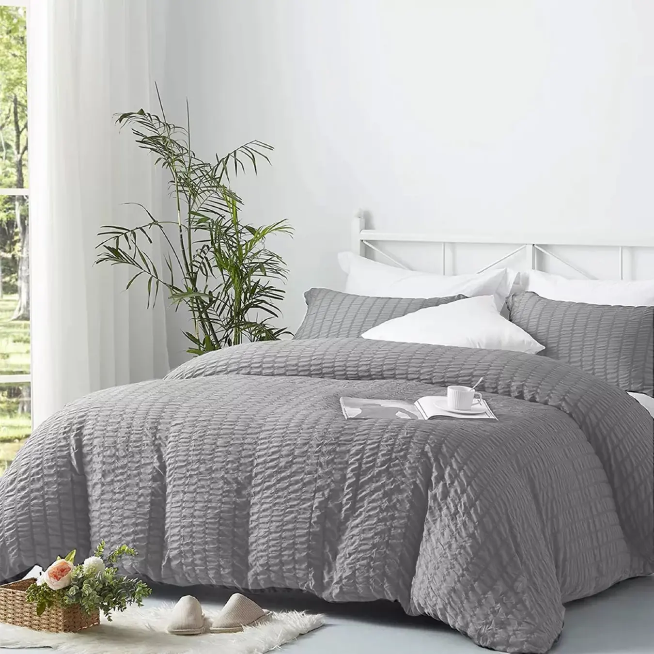 Seersucker Duvet Cover Set - 100% Egyptian Cotton Quilt Covers - All UK Sizes