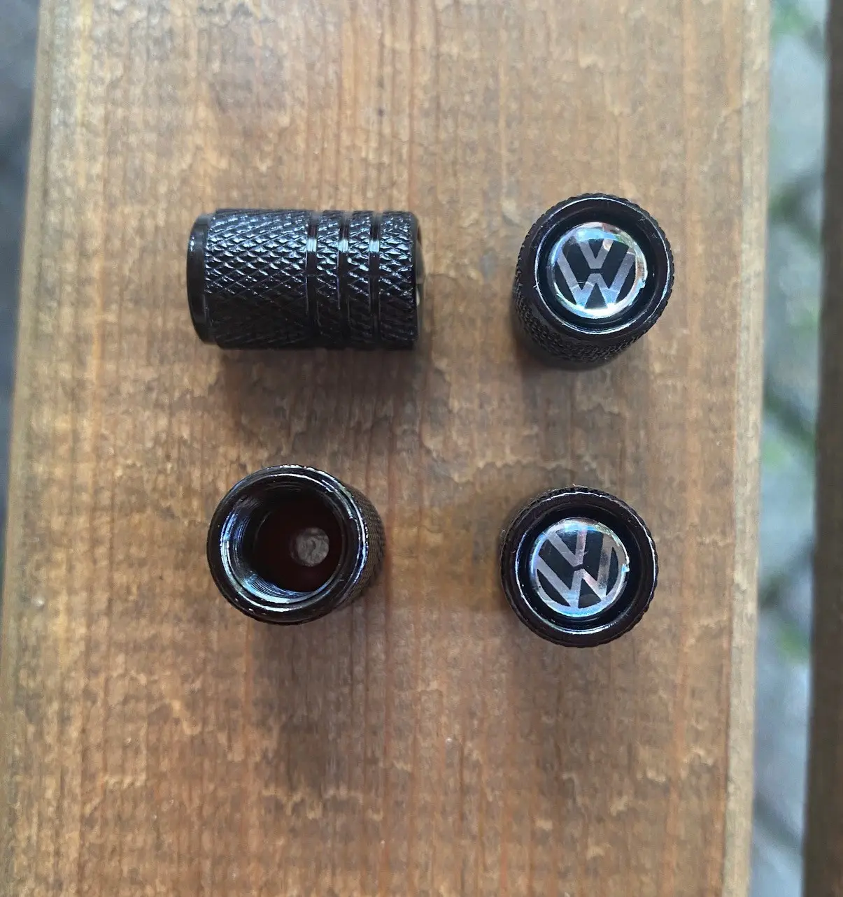 VW Volkswagen  Black Tech Tyre Wheel Valve Dust Caps Motorsport x 4