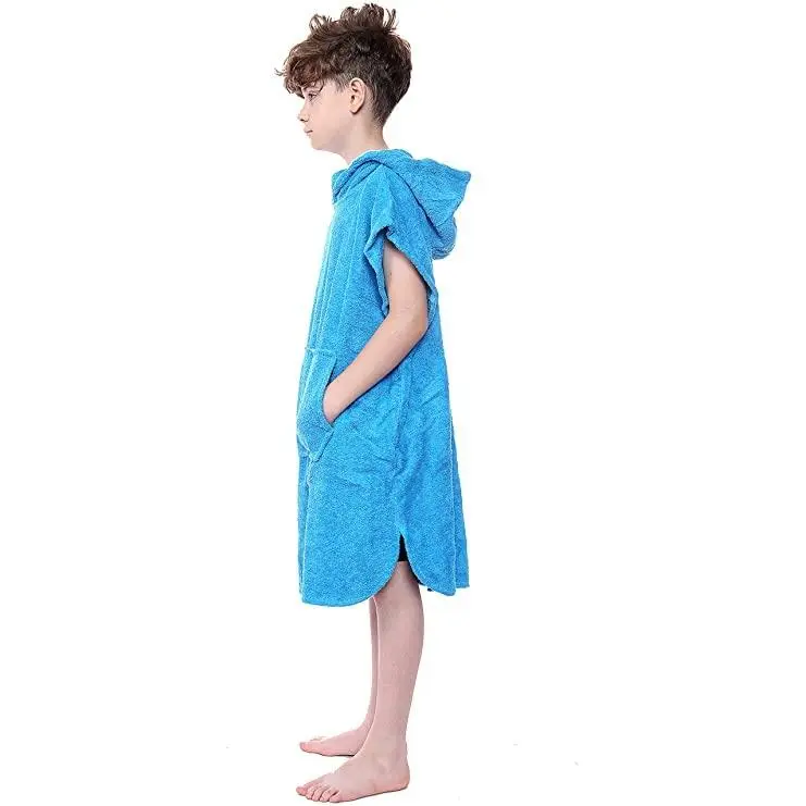 New Unisex Boys and Girls Hooded Poncho Towels Kids Changing Robe Terry Towelling 100% Cotton Robes With Pocket and Hood for Watersports Beach Swimming Surfing Bathing Pool Poncho (6-9 Years, Aqua) 5