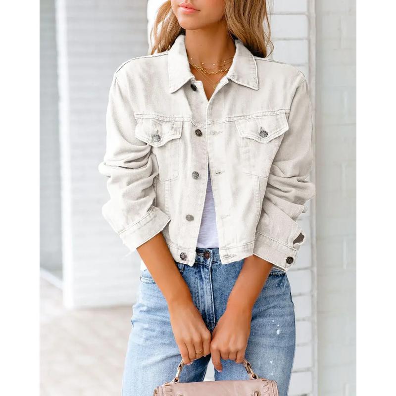 Women's Clothing Spring Summer New Denim Jacket Long-sleeved Top Short Slim Coat Solid Color 6