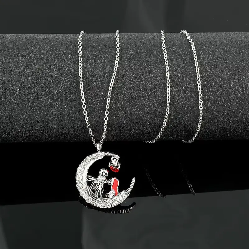 Love Always Red Heart Necklace Gift for Fans of The Nightmare Before Christmas - Jack & Sally 0