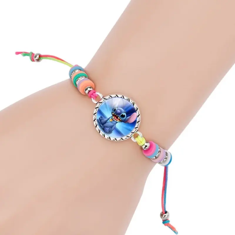 Stitch Anime Bracelet Cartoon Lilo & Stitch Adjustable Rope Rainbow Coloured Beads Pendant Cute Wristand - Accessories Kids Toys Girls Bracelet Christmas Party Gift - 19 Different Designs 1