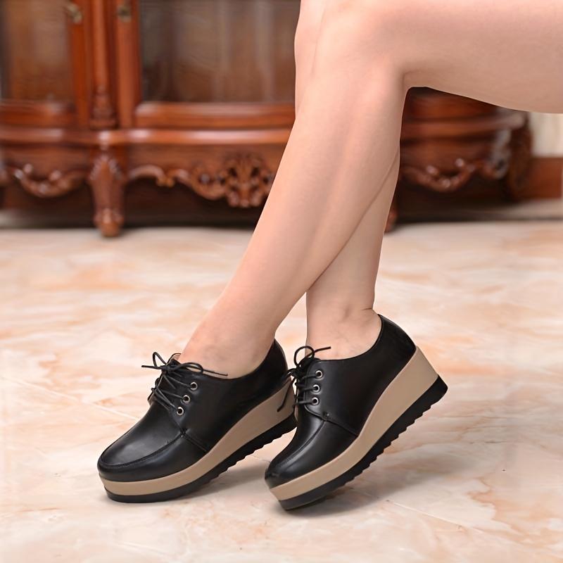 Women's Platform Wedge Loafers, Lace Up Round Toe Heightening Shoes, All-Match Loafers 1