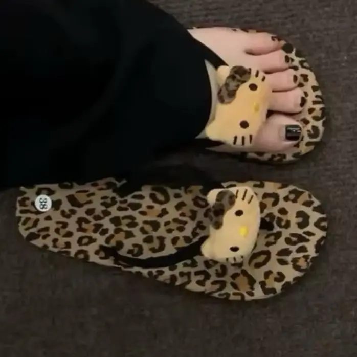 Hello Kitty kawaii cheetah leopard print cute aesthetic y2k flip flops sandals slides sliders for women 5